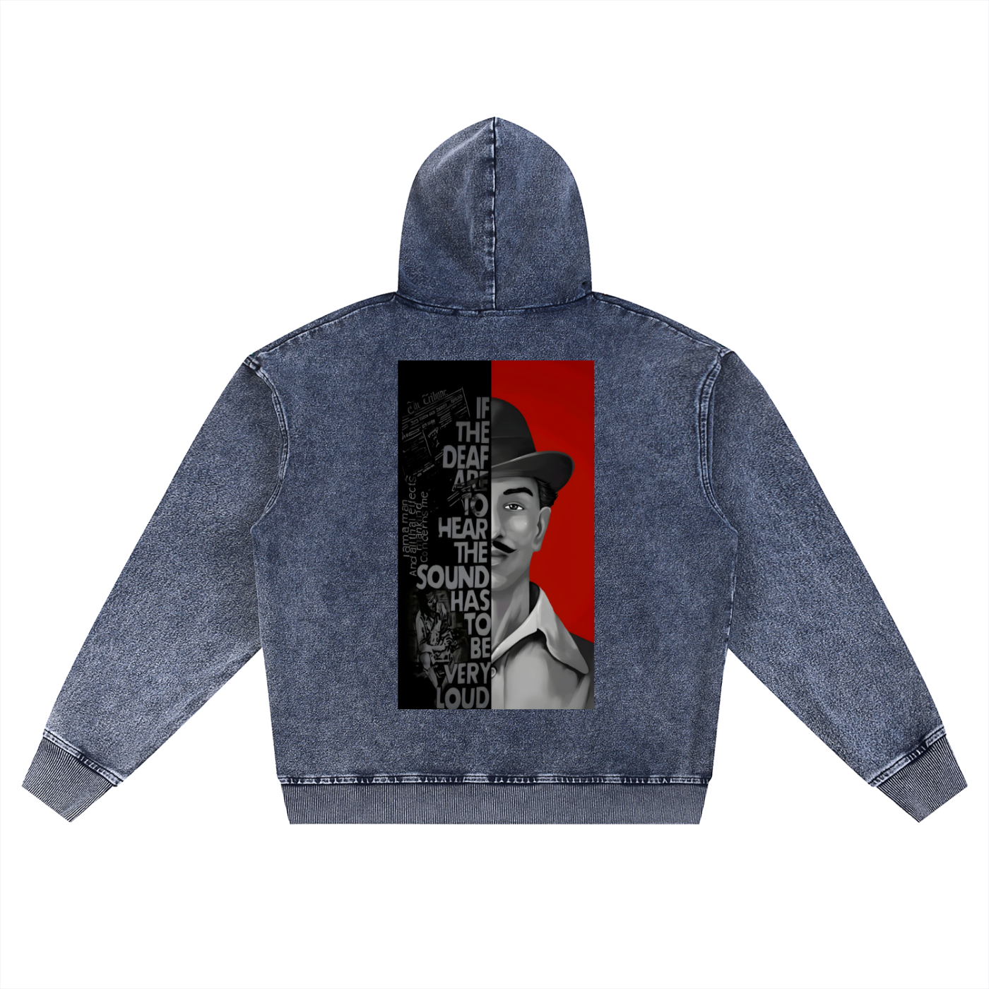 Bhagat Singh Freedom Zipper Hoodie – Washed Black Edition